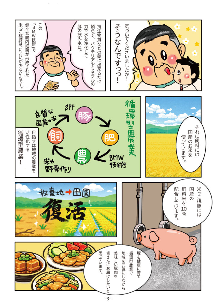 マンガで知ろう！グランマートのこだわり商品　米っこ桃豚編-3